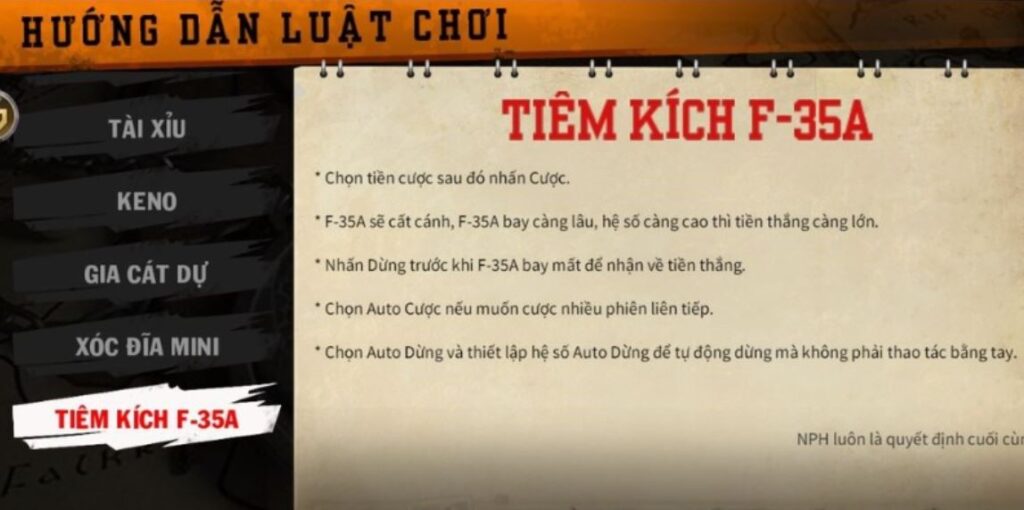 Cách chơi tiêm kích F35 - luật chơi