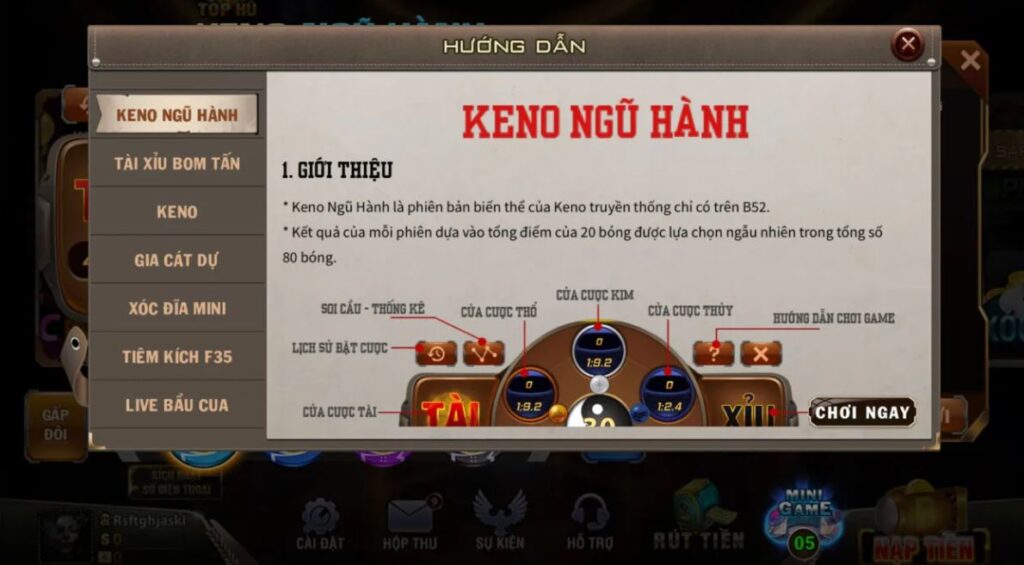 chiến thuật cược Keno Ngũ Hành - luật chơi