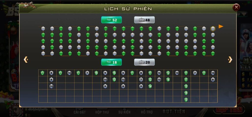 mẹo chơi Tài xỉu bom tấn - lịch sử phiên