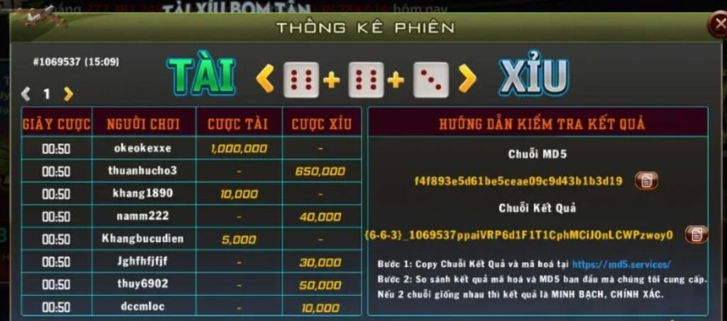 thống kê Tài xỉu Bom tấn