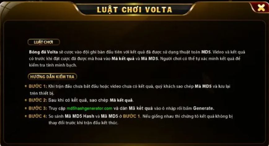 luật chơi Volta MD5