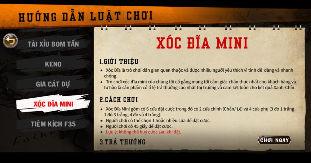 luật xóc đĩa mini